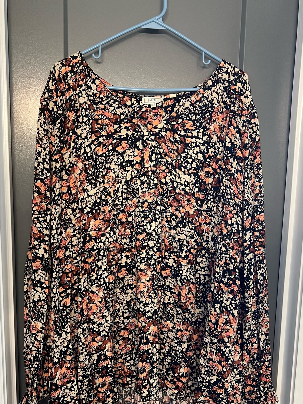 Fat Face Black Tunic with Coral & Cream Floral Print size 14